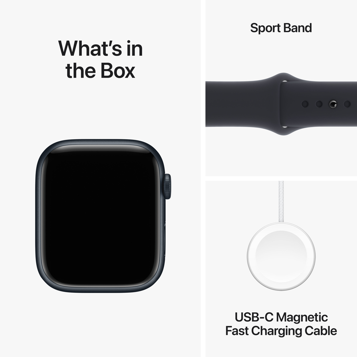 Apple Watch Series 9 GPS, Midnight Aluminium Case with Midnight Sport Band, 45 mm, M/L, MR9A3QA/A