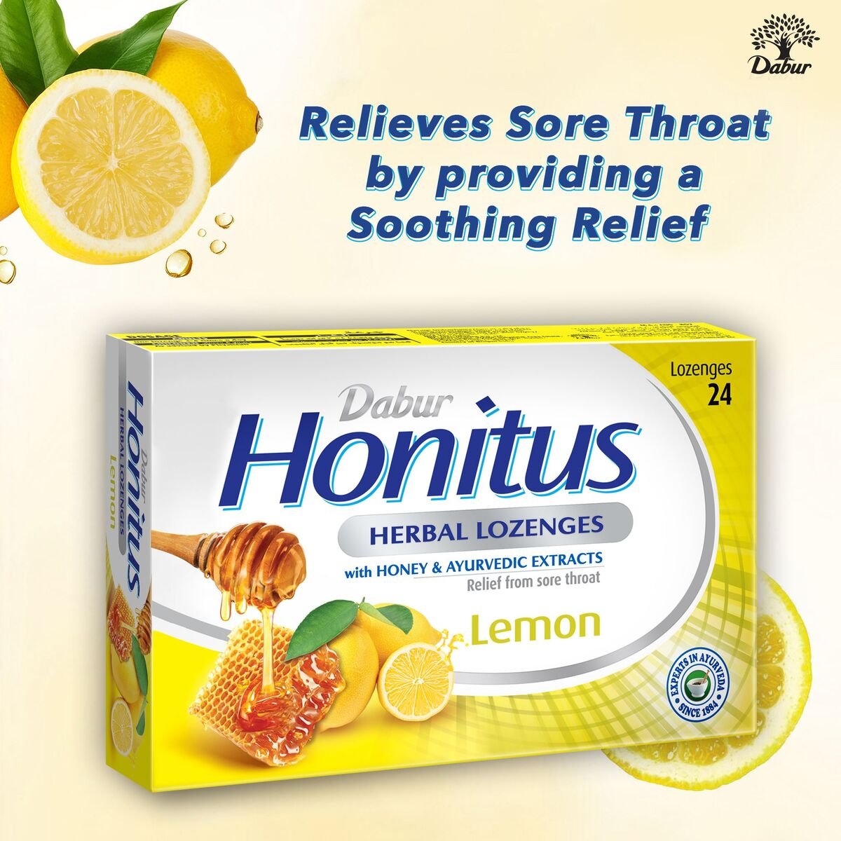 Dabur Honitus Herbal Lozenges with Lemon Flavor 24 pcs