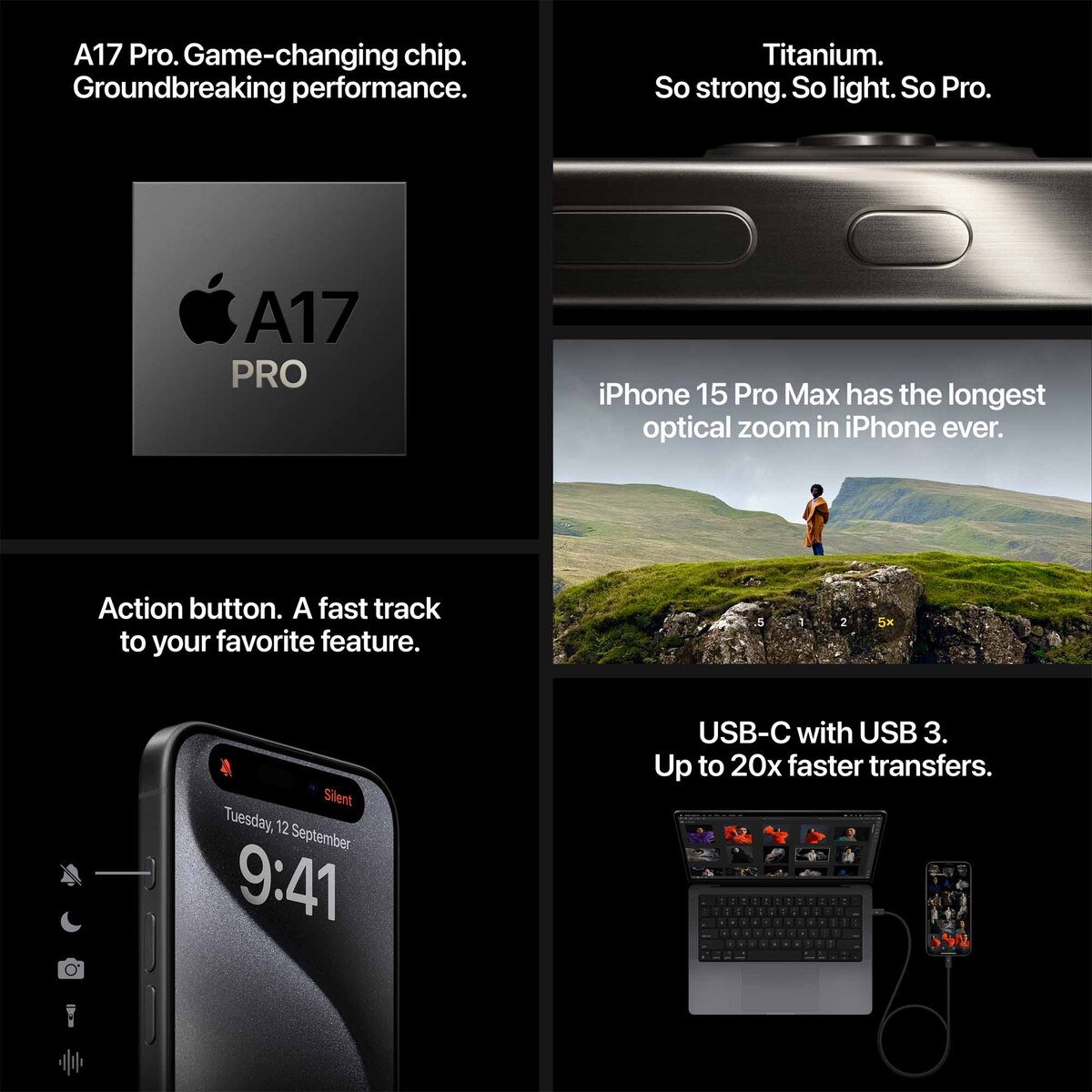 Apple iPhone 15 Pro, 1 TB Storage, Natural Titanium