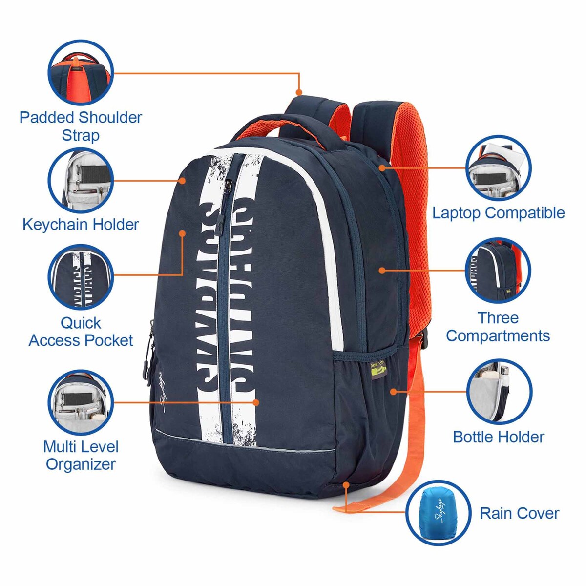 Skybags Backpack, 18 inches, Navy Blue, StriderPro3