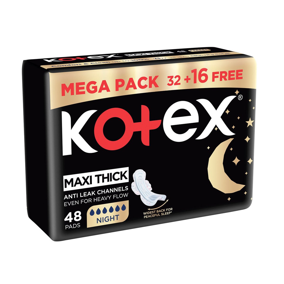 Kotex Maxi Thick Night Sanitary Pads With Wings 32+16