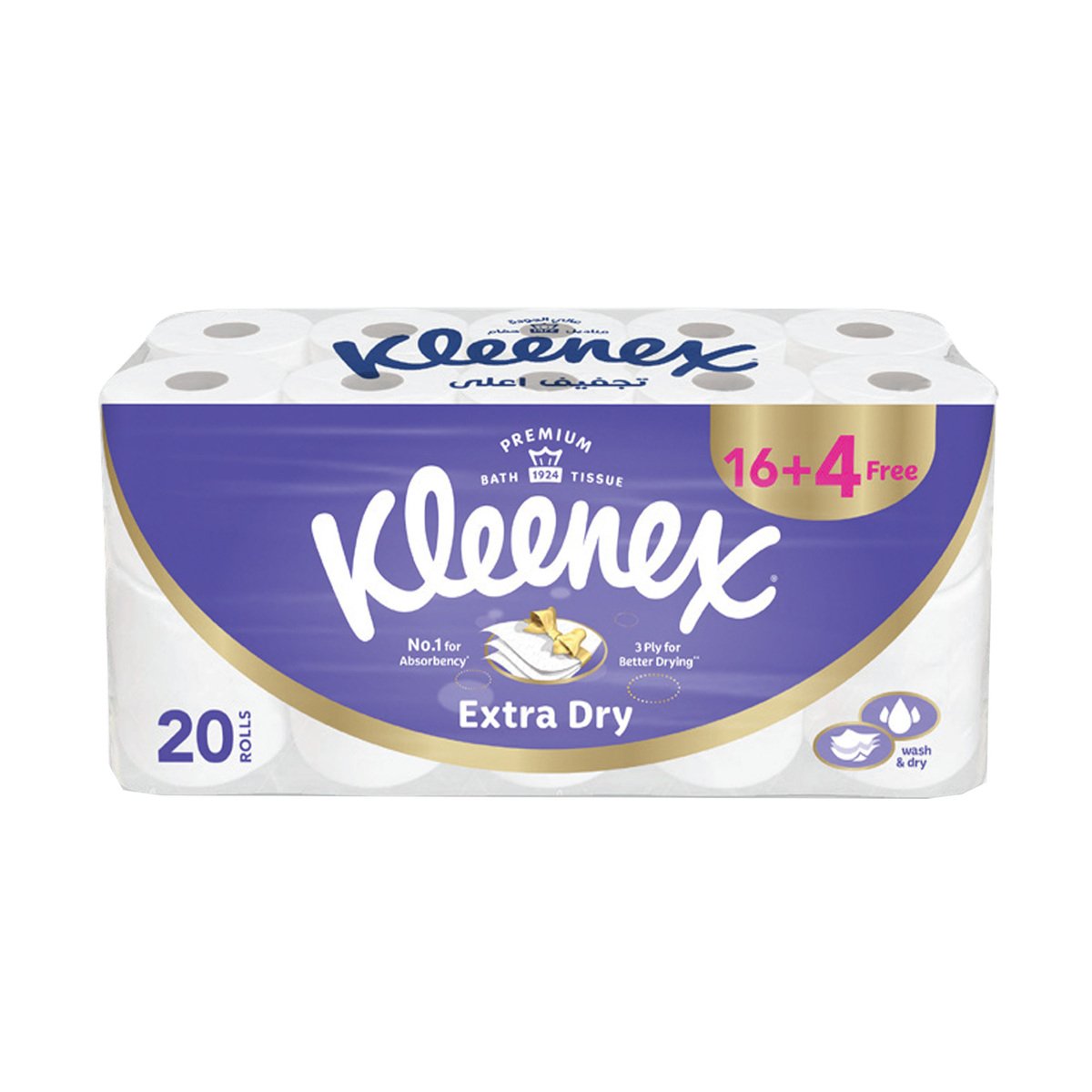 Kleenex Extra Dry Toilet Paper Embossed 3ply 160 Sheets Value Pack 16+4