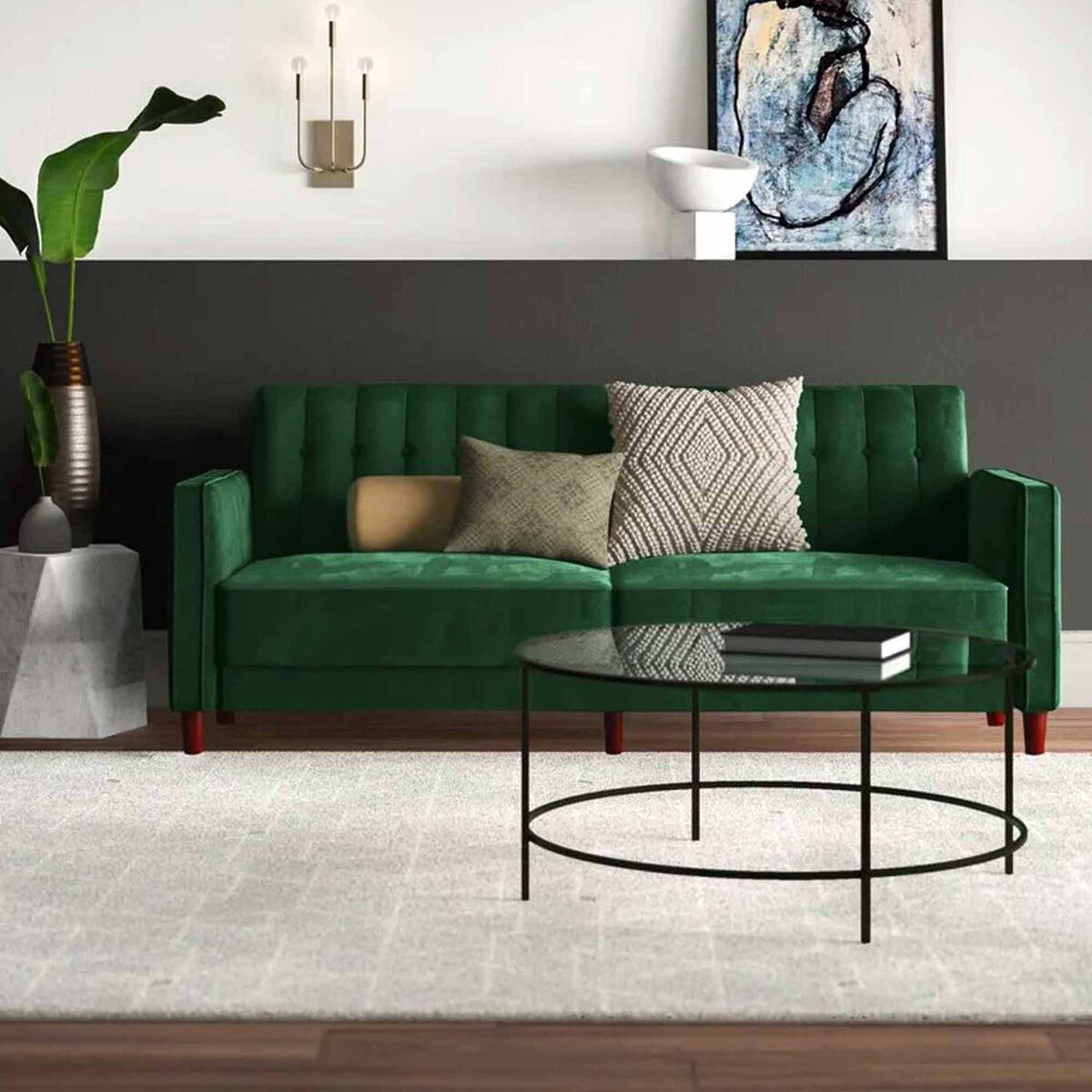 Nobel Comfort, Dark green, 2-Seater Velvet Sofa - Comfy Small Sofas for Living Room, Bedroom, Apartment, Home Office