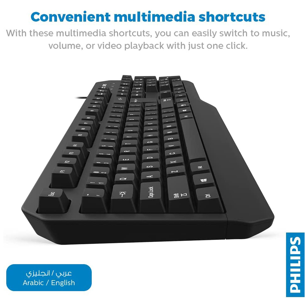 Philips Wired Keyboard with English Arabic Layout, USB 2.0, Black SPK6202