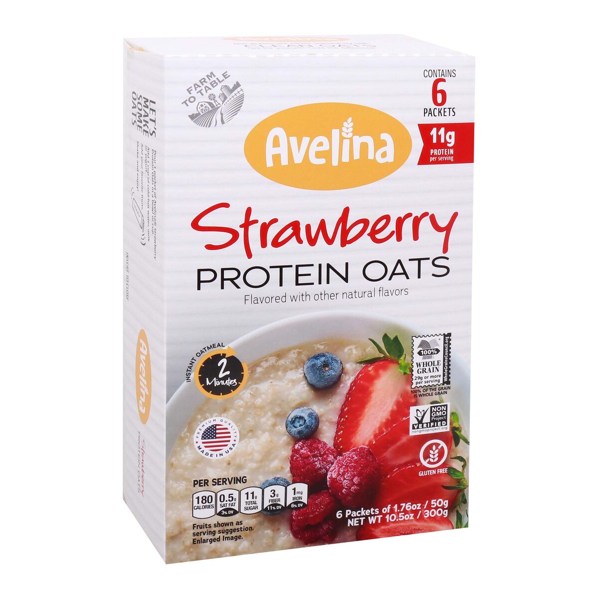Avelina Strawberry Protein Oats, 6 s, 300 g