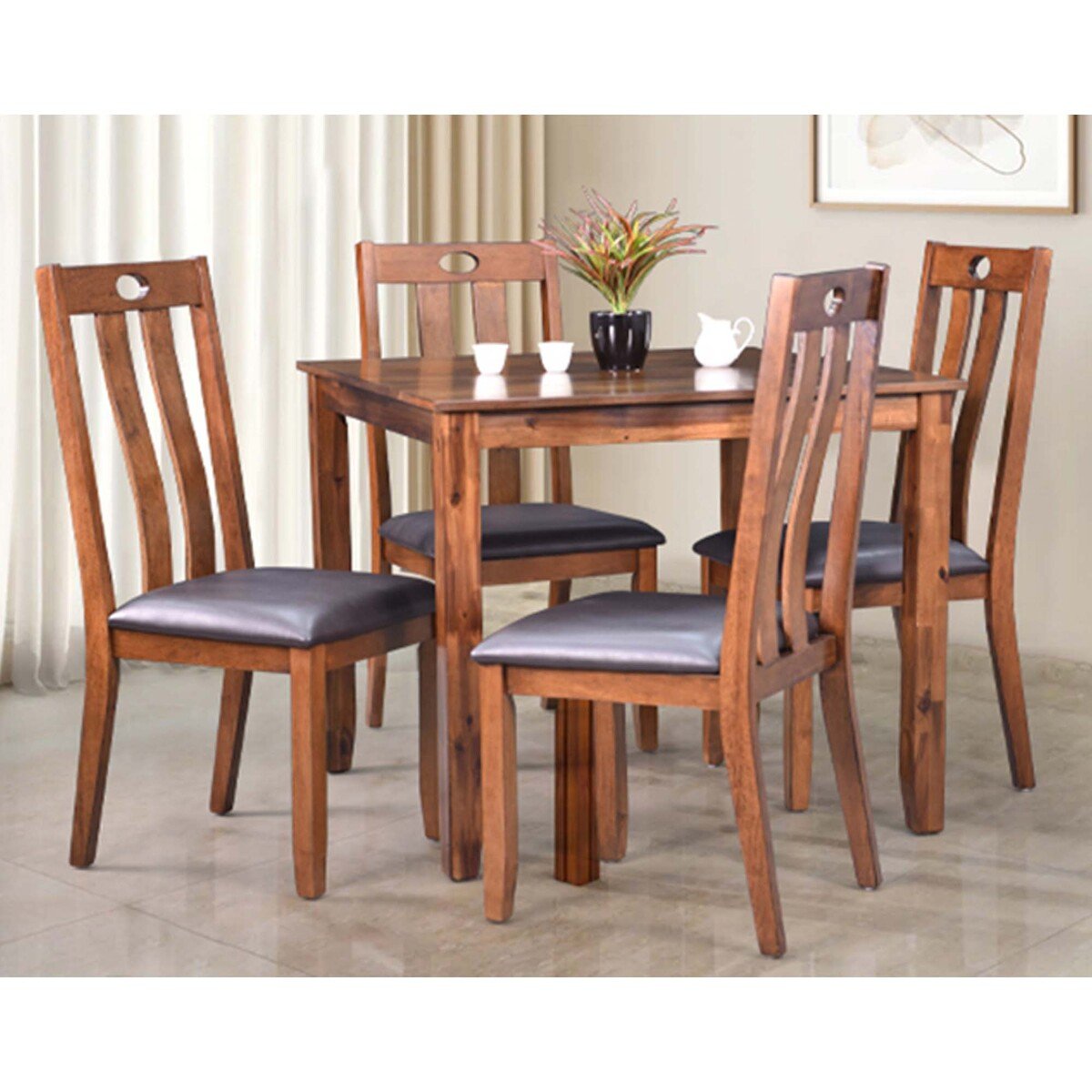 Maple Leaf Wooden Dining Table With 4 Chairs Walnut DT04