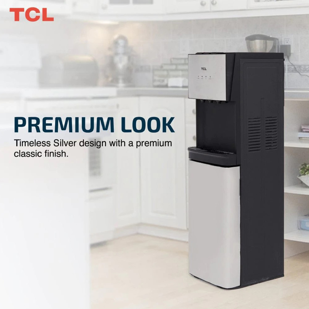 TCL Stainless Steel Bottom Loading 3 Tap Water Dispenser, Black and Sliver, TY-LWYR96UT