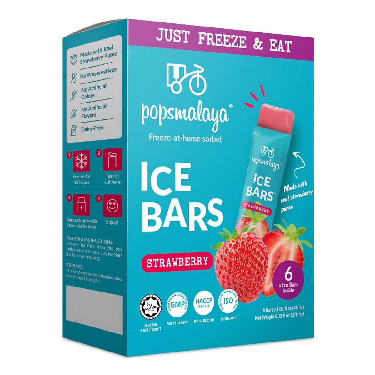Pops Malaya Ice Bars Strawberry, 6 Pcs, 270 ml