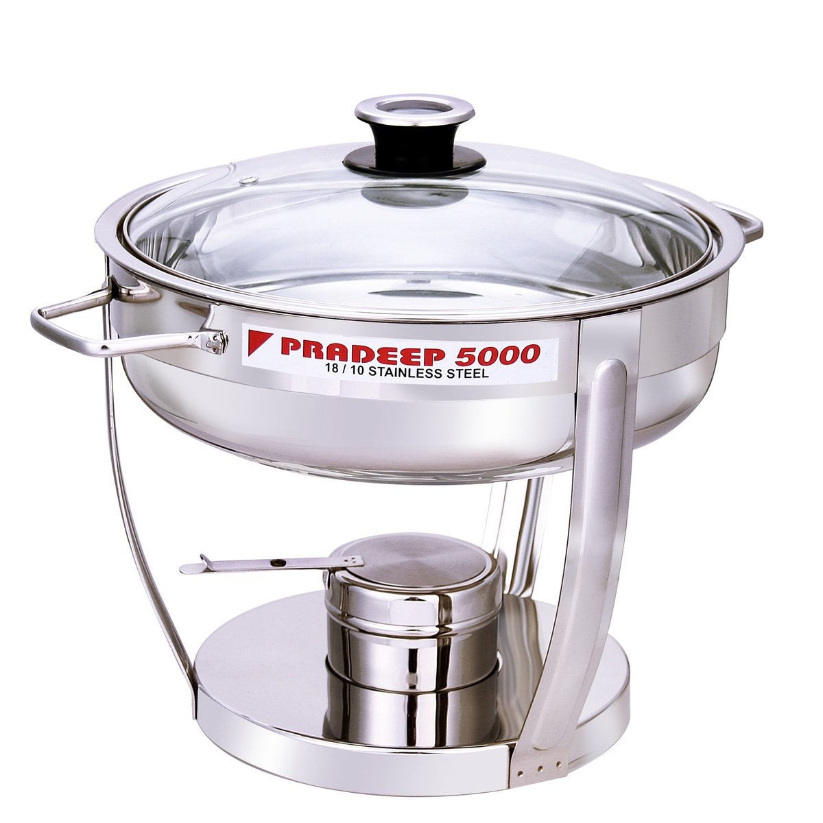 Pradeep Stainless Steel Round Chafing Dish with Glass Lid, 7500 ml