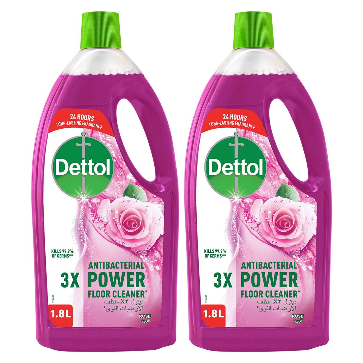 Dettol Anti-Bacterial Power Floor Cleaner Rose 2 x 1.8 Litres