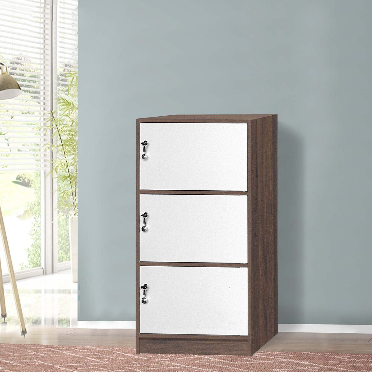 Maple Leaf Wooden Storage Cabinet 3Door With Lock H122xW60xD40cm Walnut White