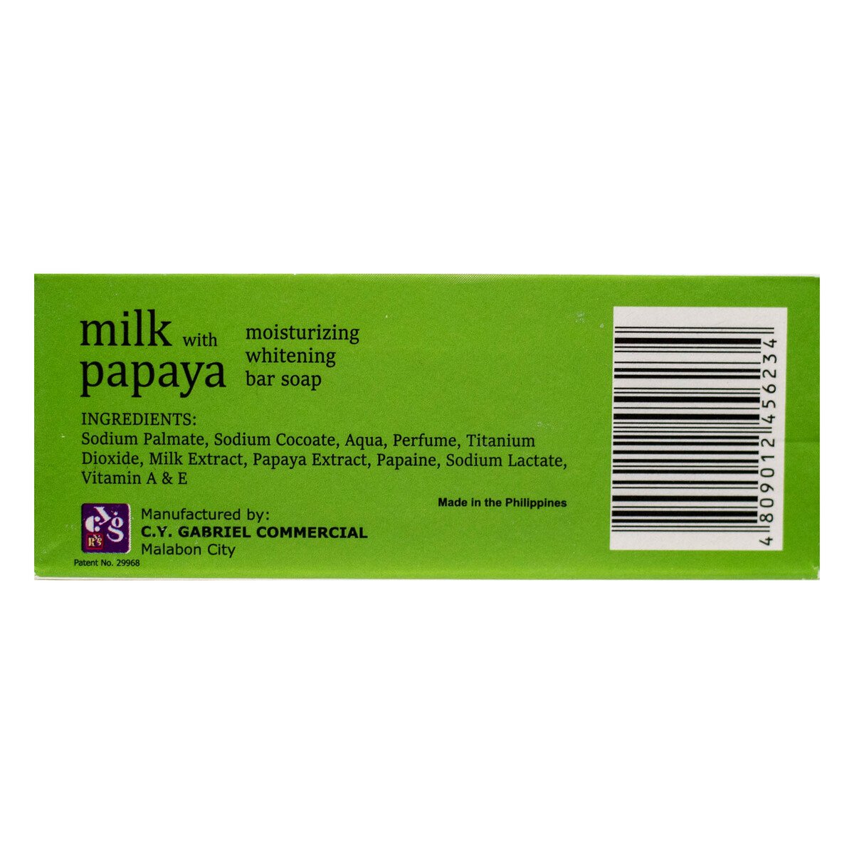 CY Gabriel Milk with Papaya Moisturizing Whitening Bar Soap 135 g