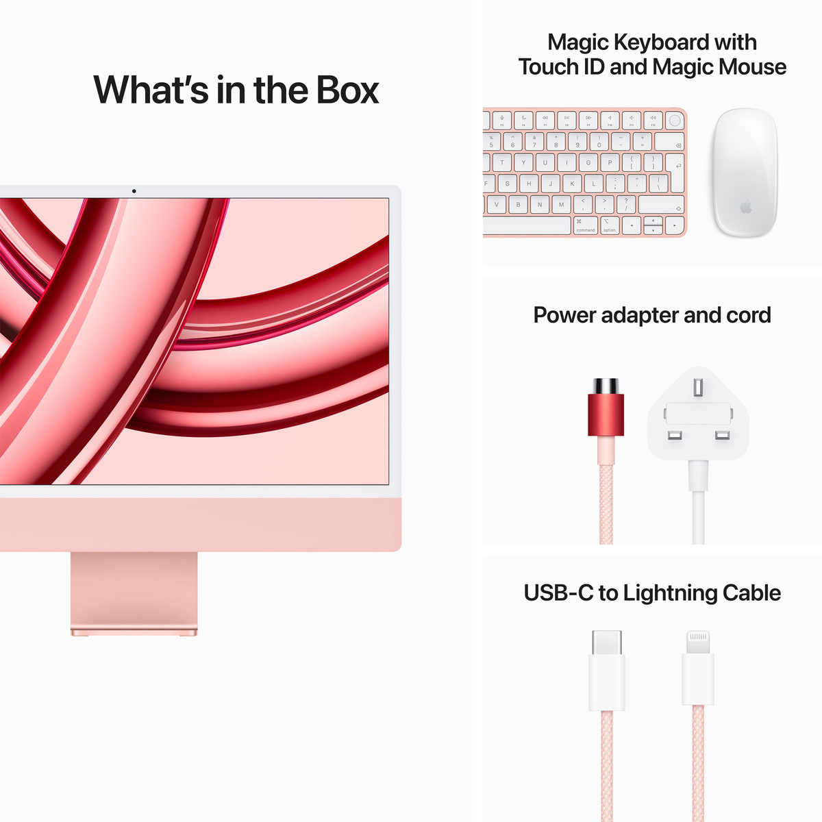 Apple iMac with Retina 4.5K Display, 24 inches, M3 Chip with 8‑core CPU and 10‑core GPU, 8 GB RAM, 512 GB SSD, Pink, MQRU3AB/A