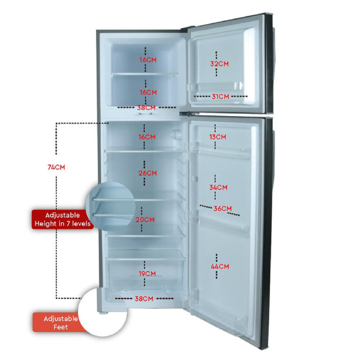 Nobel Double Door Refrigerator, 128 L, Silver, NR200DFSS