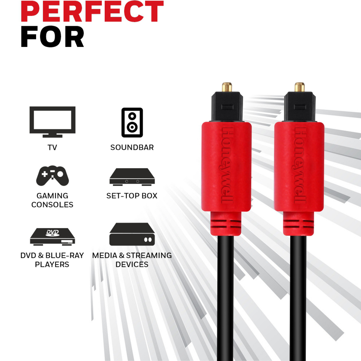 Honeywell Digital Optical Cable (TosLink), 2 m, Black/Red, HC000012/CBL