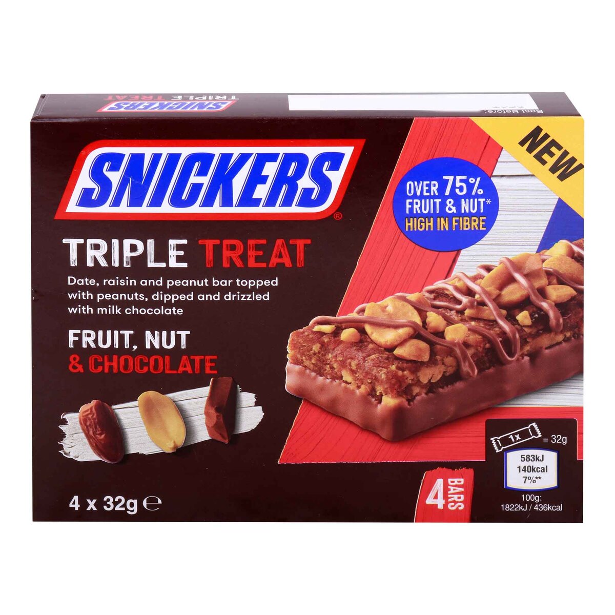 Mars Snickers Triple Treat Fruit & Nut Chocolate Bar 4 x 32 g
