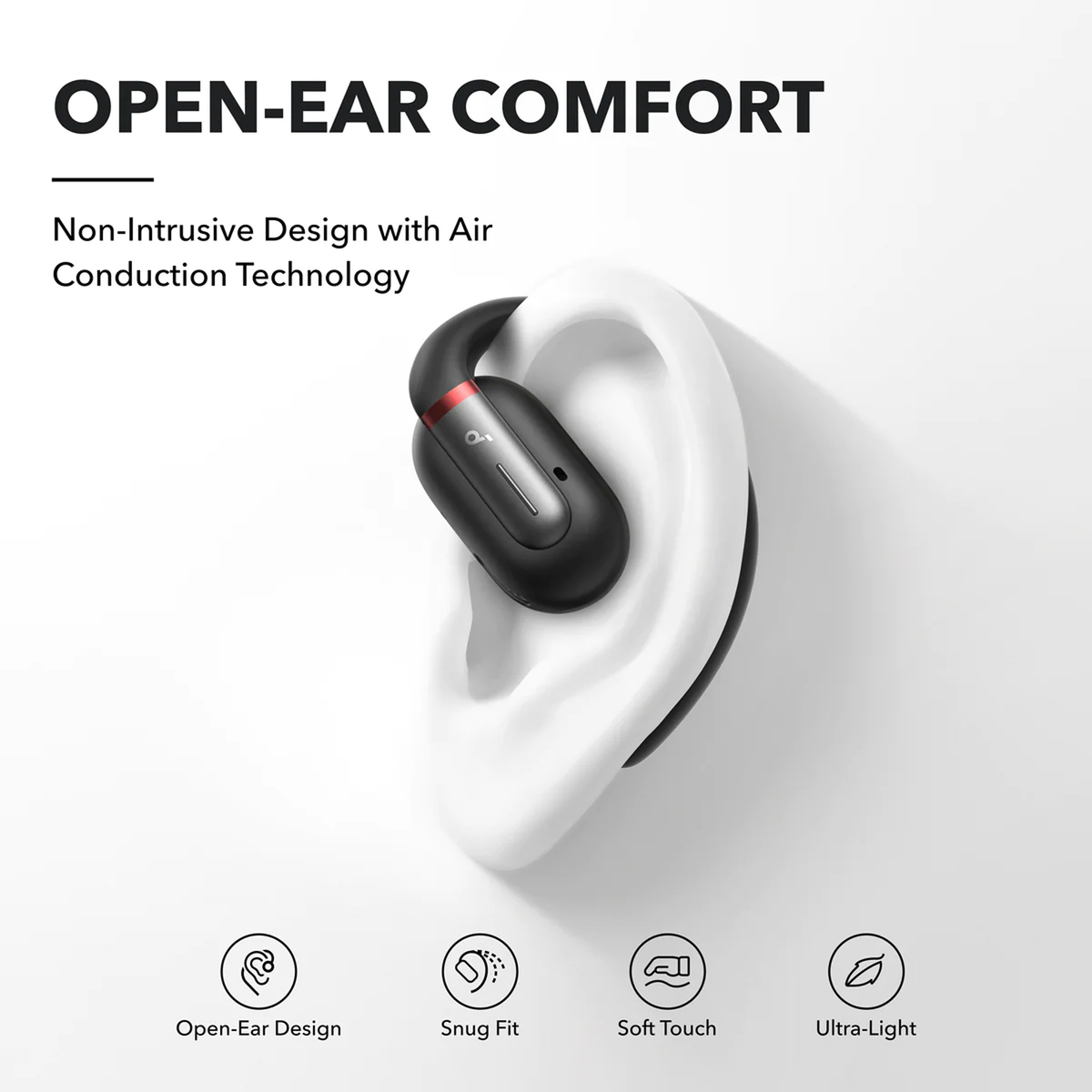 Anker Soundcore V30i True Wireless Open-Ear Earbuds with Mic, IPX5 Rated, Black, A3873H11