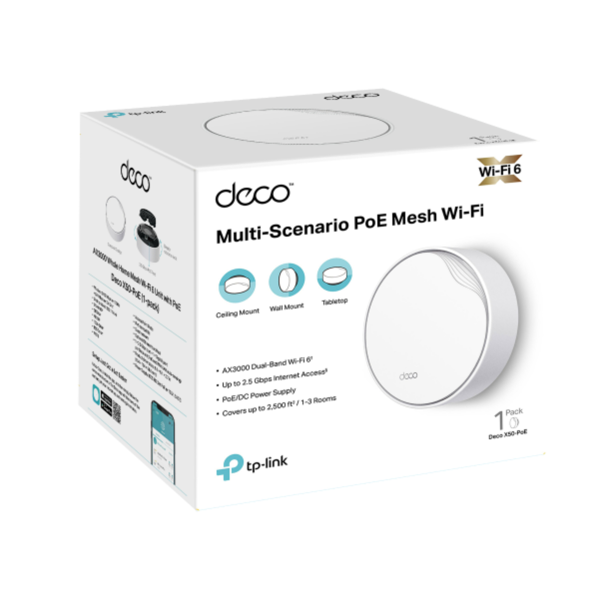 Tp-Link AX3000 Whole Home Mesh WiFi 6 System with PoE, 3 pcs, Deco X50-PoE