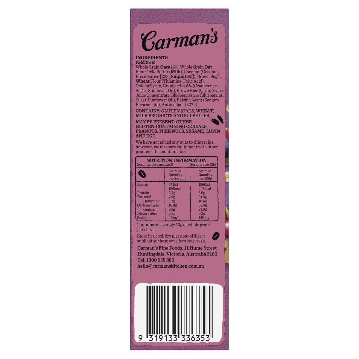 Carman's Cranberry & Blueberry Oat Slice 5 pcs 175 g