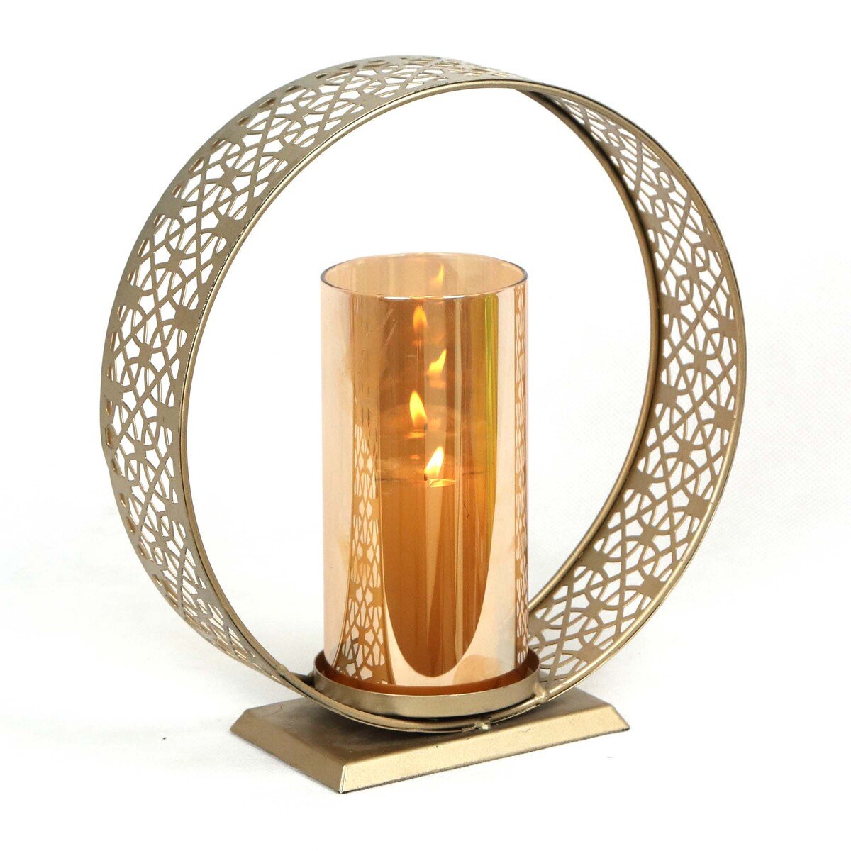 Maple Leaf Home Metal Candle Holder with Amber Glass Tube, Gold
