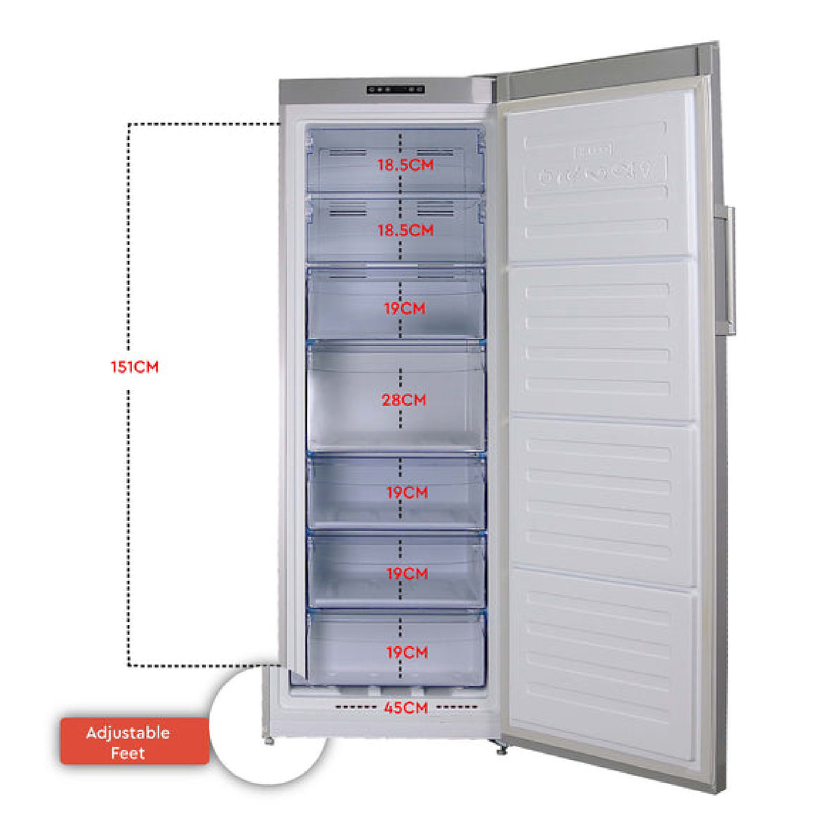 Nobel Upright Freezer with 7 Drawers, 300 L, Silver, NUF377NFS