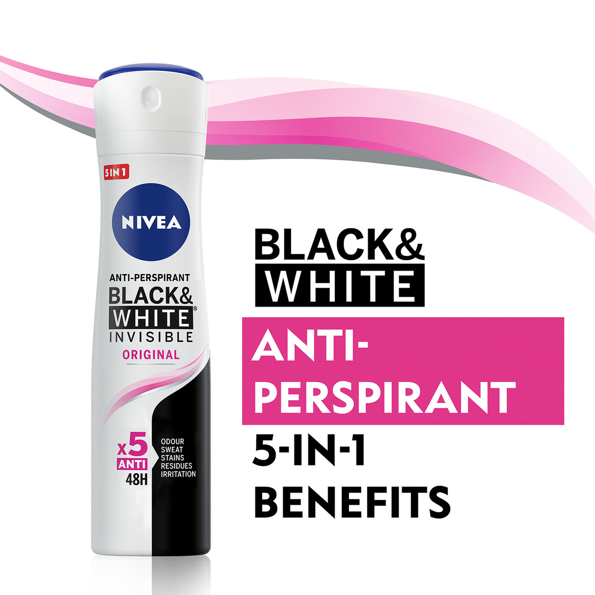 Nivea Antiperspirant Spray For Women Black & White Invisible Original 2 x 150 ml