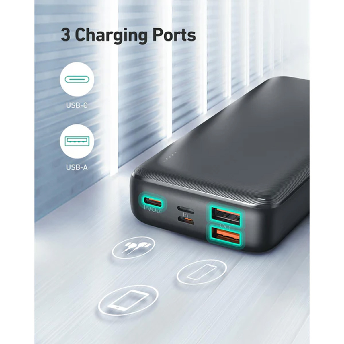 AUKEY PB-N74 Portable Charger 20000mAh Large Capacity with 3 Outputs & 3 Inputs Black