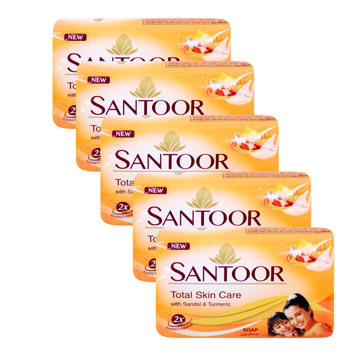 Santoor Bath Soap Sandal & Turmeric, 5 x 125 g