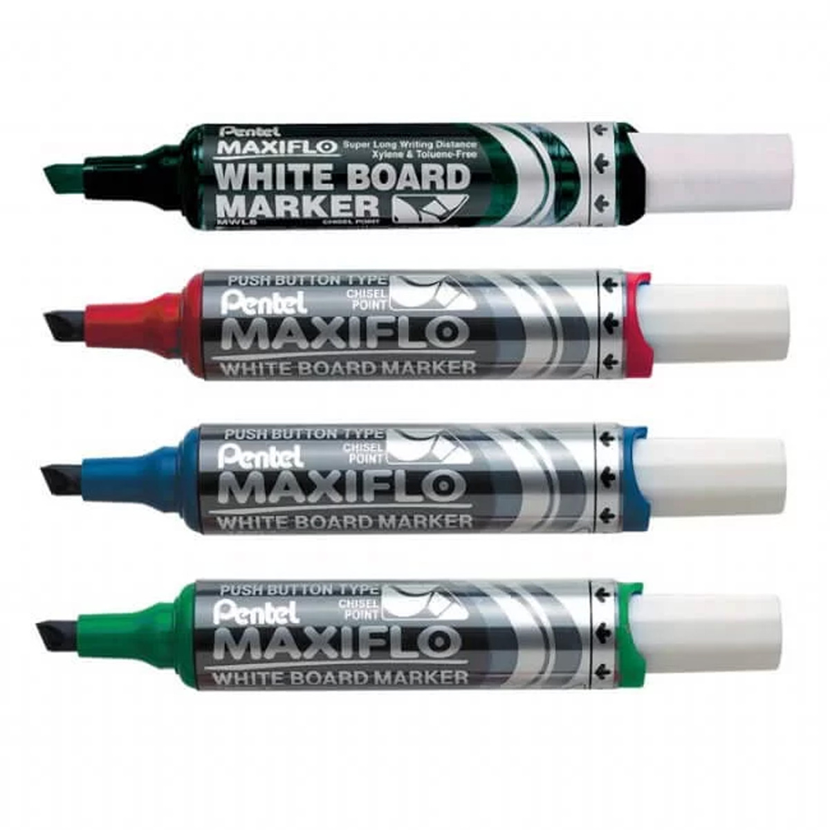 Pentel Maxiflo Medium Chisel Tip Liquid Ink Dry Wipe Marker, 8 Pcs, MWL608