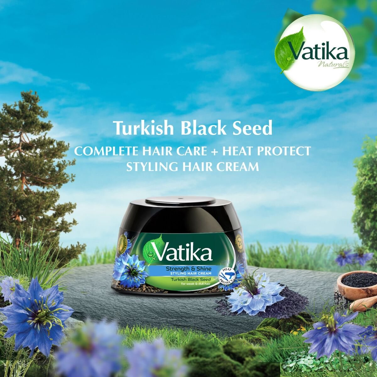 Vatika Turkish Black Seed Styling Hair Cream Strength & Shine + Heat Protect For Weak & Dull Hair 140 ml