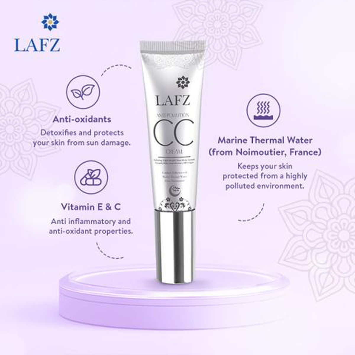 Lafz Anti-Pollution CC Cream, Non-Sticky Formula for Long-Lasting Radiant Finish, Made in Italy, Halal & Vegan, 30ml, Golden Beige