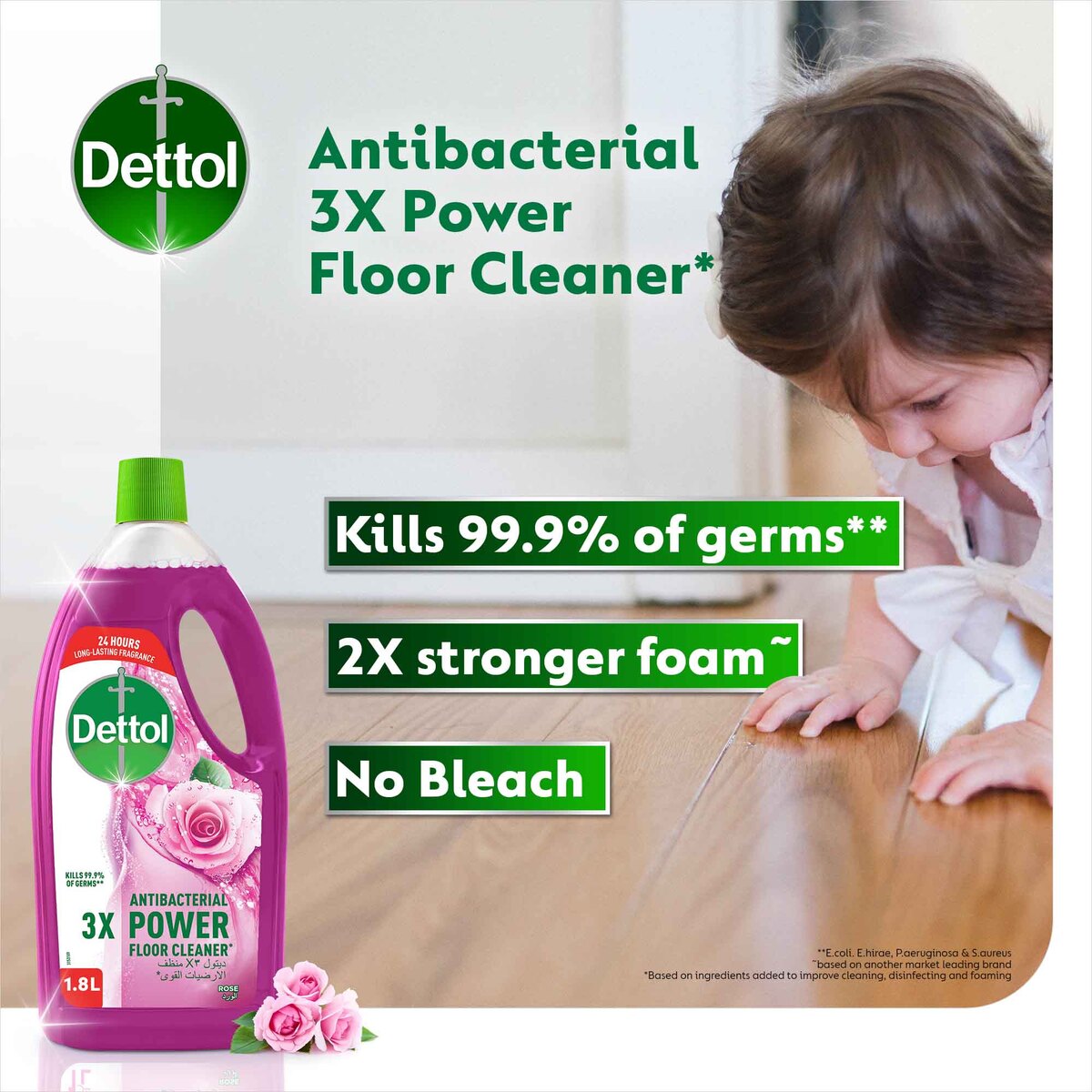 Dettol Anti-Bacterial Power Floor Cleaner Rose 2 x 1.8 Litres