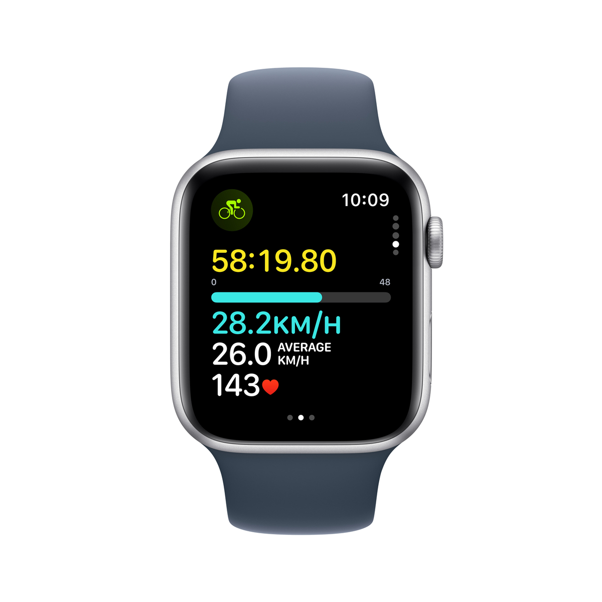 Apple Watch SE GPS, Silver Aluminium Case with Storm Blue Sport Band, 40 mm, S/M, MRE13