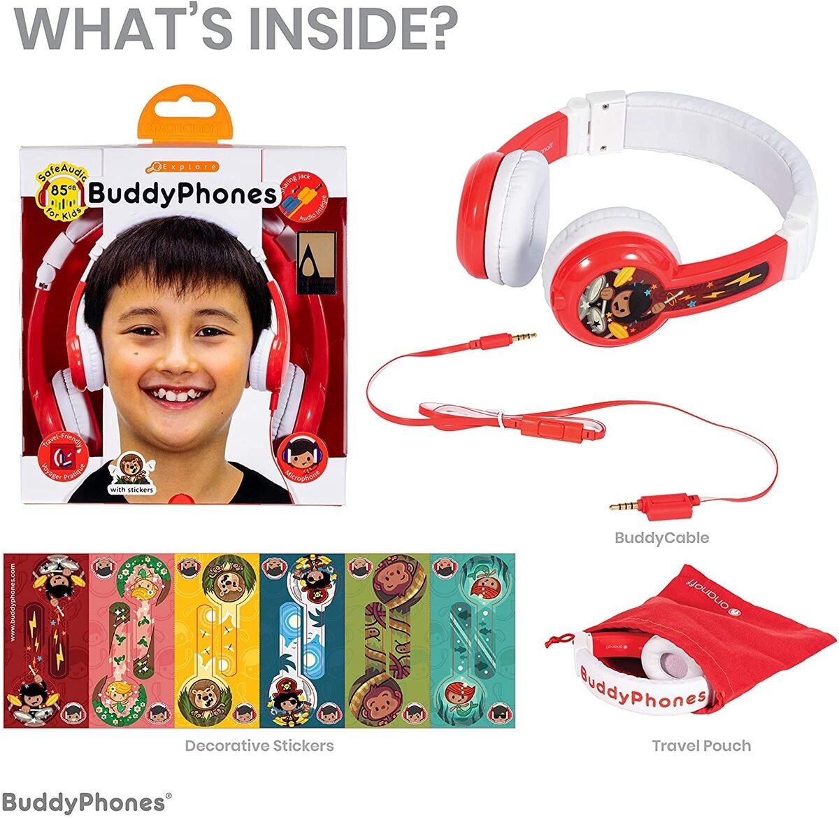 BUDDYPHONES Explore Foldable Headphones with Mic Red