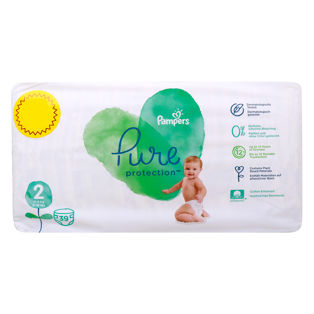 Pampers Pure Protection Baby Diapers Size 2, 4-8kg Value Pack 39 pcs