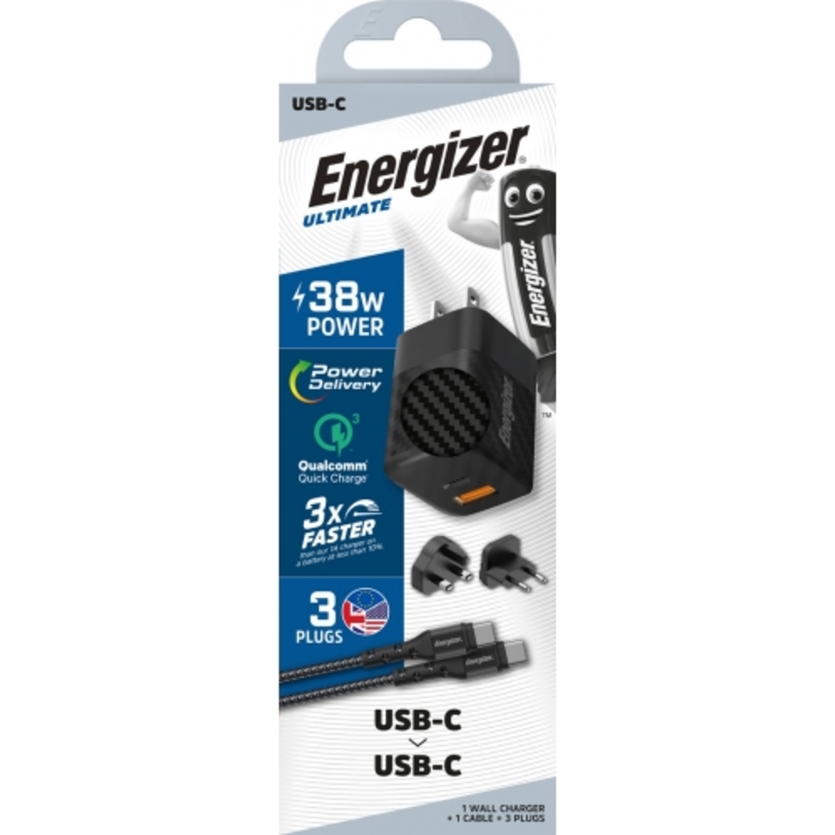 Energizer Ultimate Charger 38W - PD20W + QC3 18W - USB-C / USB-C - EU / UK / US