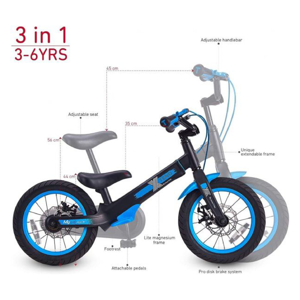 سمارت ترايك دراجة هوائية إكستند 3 في 1 ، أزرق ، 2070300