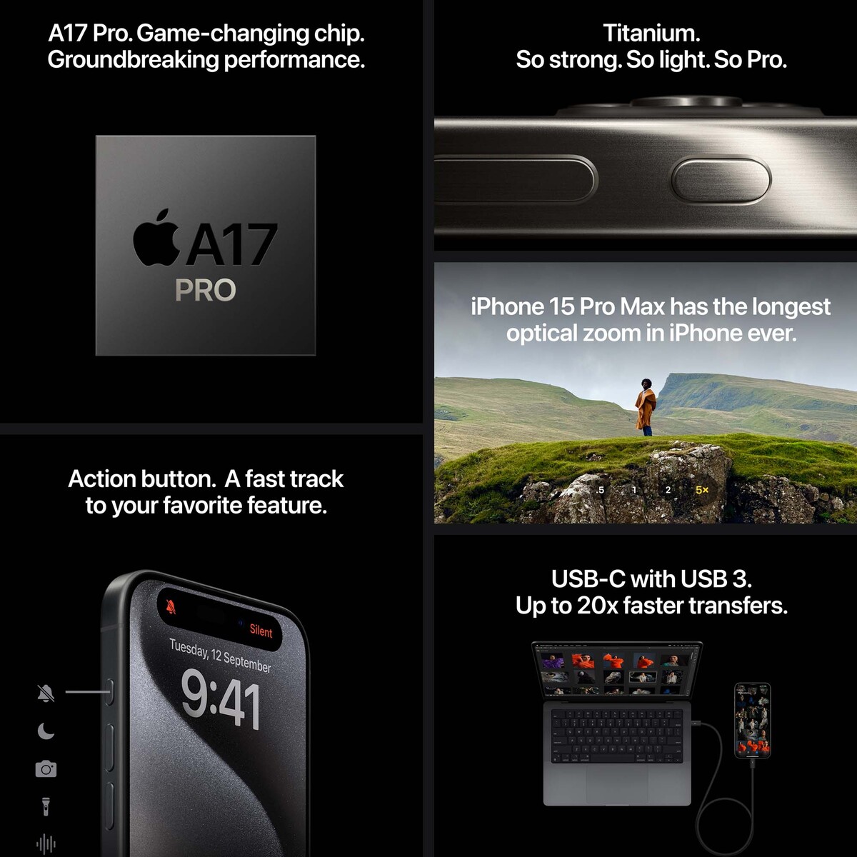 Apple iPhone 15 Pro, 1 TB Storage, Blue Titanium