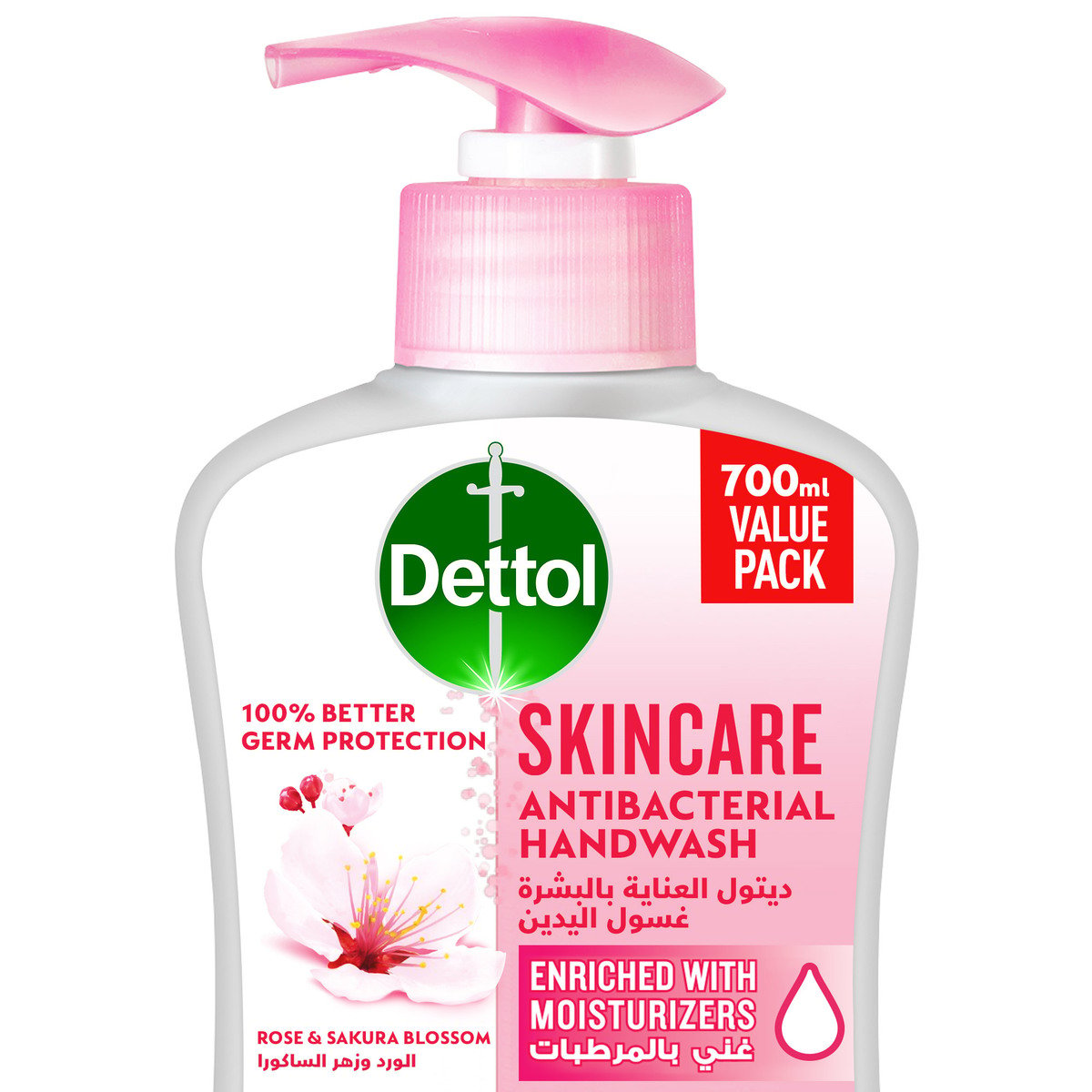 Dettol Handwash Liquid Soap Skincare Pump Rose & Sakura Blossom Fragrance 700 ml
