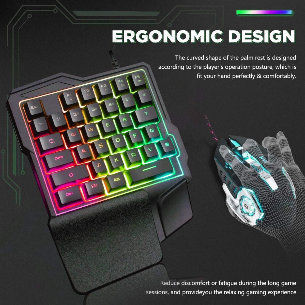 Trands One-Handed Keyboard, Mouse with Converter TR-GMK364