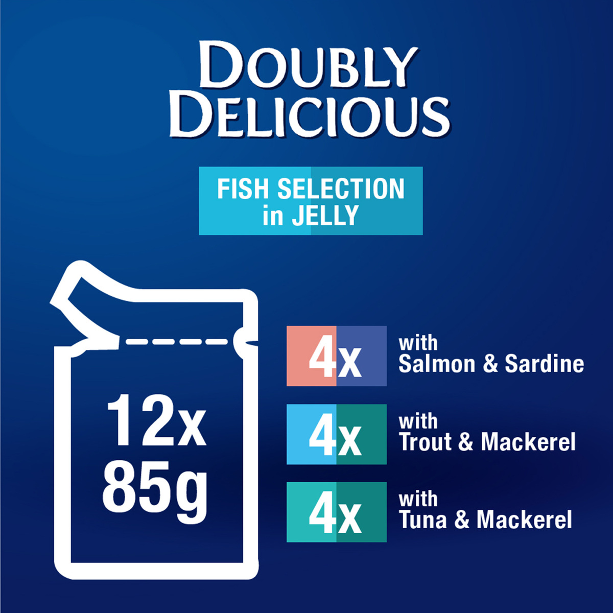 بورينا فيليكس دبل ديليشز تشكيلة أسماك هلاميه (السلمون والسردين، السلمون المرقط والماكريل، التونة والماكريل) 12 × 85 جم