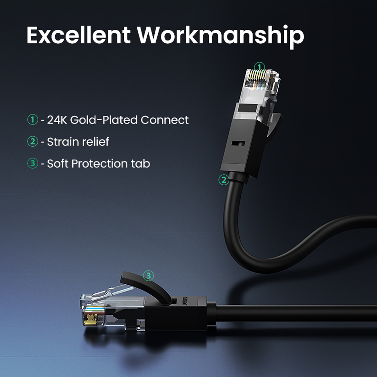 Ugreen Cat 6 Round UTP Gigabit Ethernet Network Cable, 5 m, Black, 20162