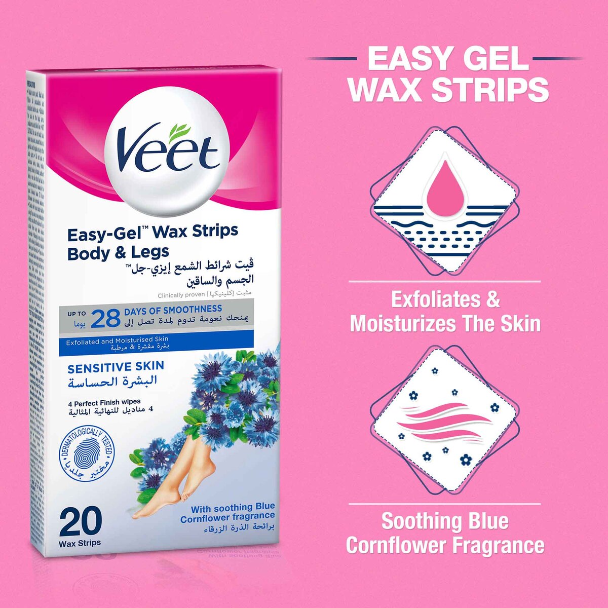 Veet Wax Strips Easy Gel Wax Sensitive Skin 2 x 20 pcs