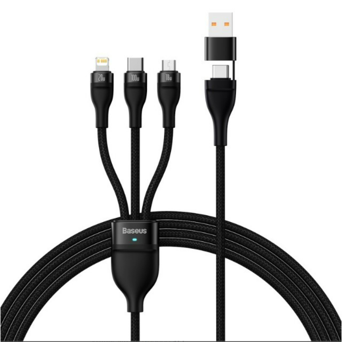 Baseus Micro Lightning USB Type C, 2 in 3 Fast Charging Cable, 100 W, 1.2 m, Black, CB000003
