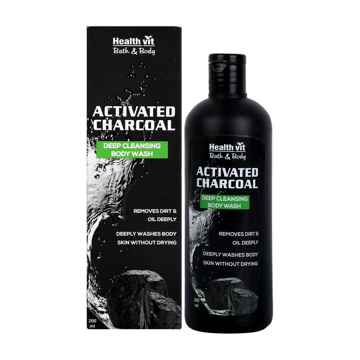 HealthVit Activated Charcoal Deep Cleansing Body Wash, 200 ml