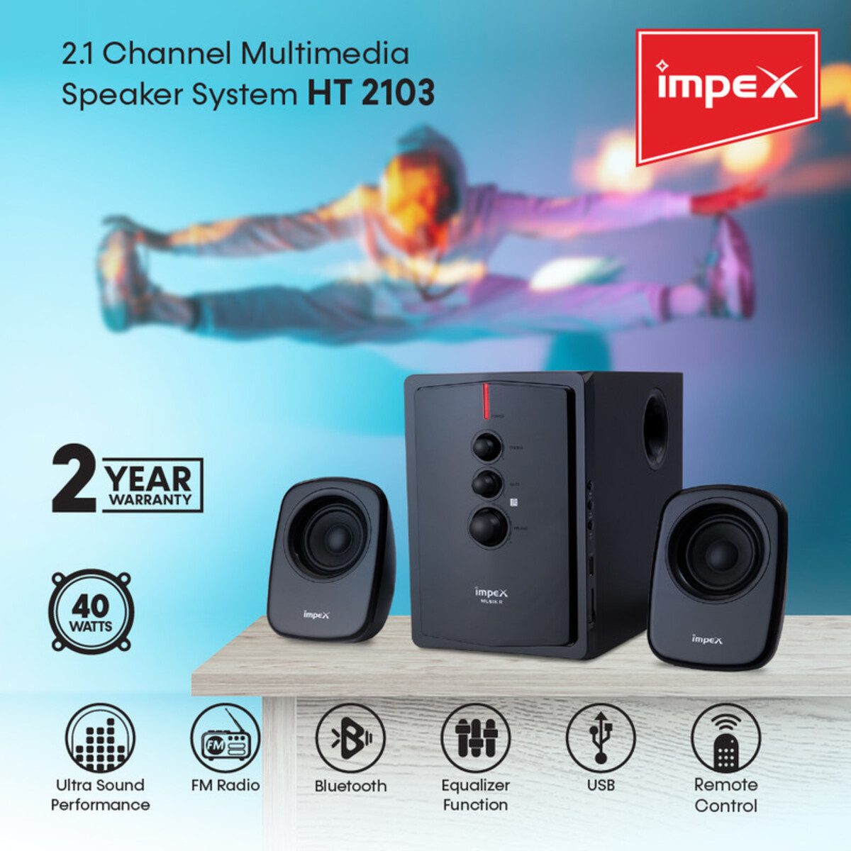 Impex HT 2103 40 Watts Speaker System (Musik R BL)