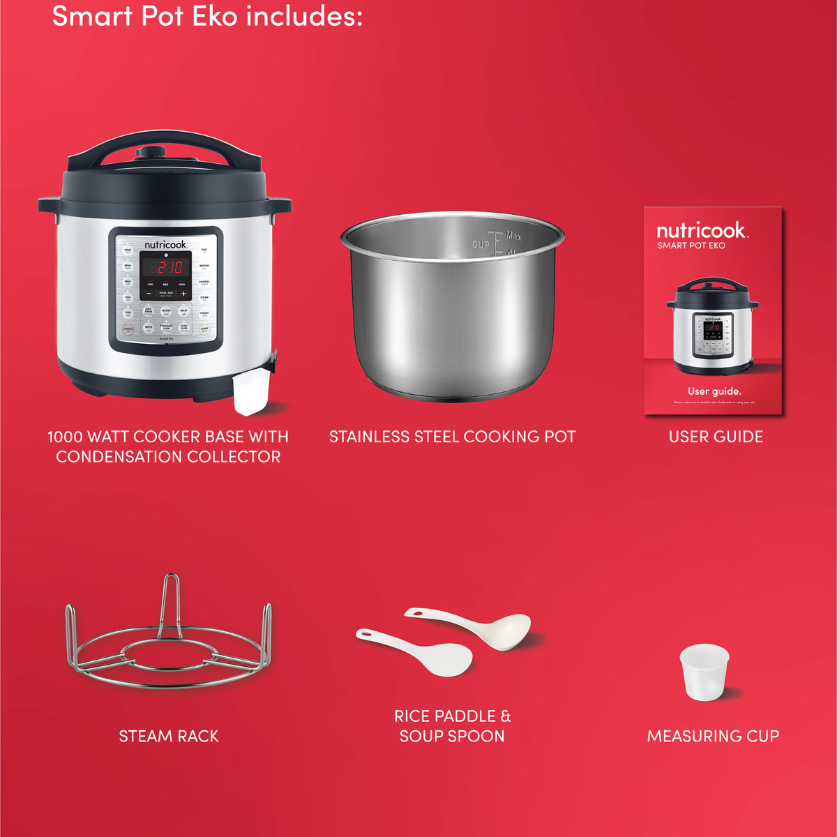Nutricook Smart Pot Eko 9 in 1 Electric Pressure Cooker, 6 L, 1000 W, 14 Smart Programs, Stainless Steel, NC-SPEK6