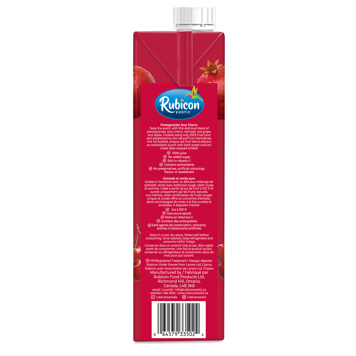 Rubicon Exotic No Added Sugar Pomegranate Sour Cherry Fruit Juice 1 Litre