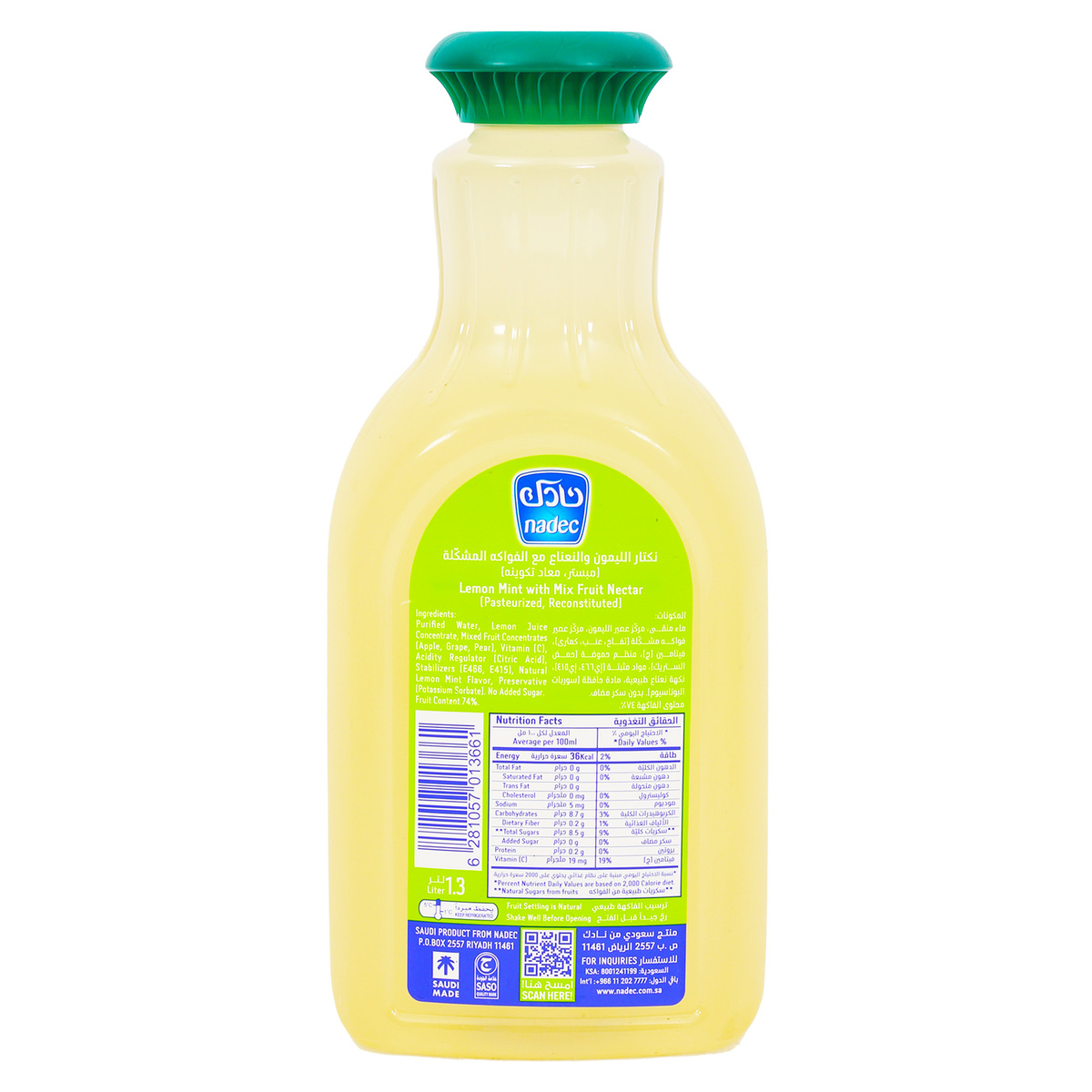 Nadec No Added Sugar Lemon Mint With Mix Fruit Juice 1.3 Litres