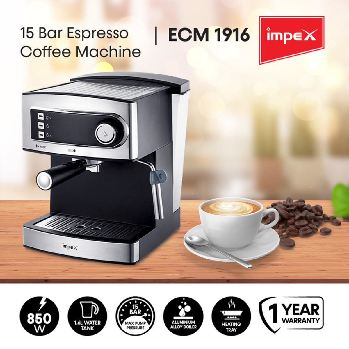 Impex Ecm 1916 15 Bar 850 Watts Espresso Coffee Machine